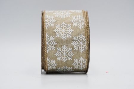 Текстурована стрічка зі сніжинками на дроті_KF7181GC-13-183_натуральна